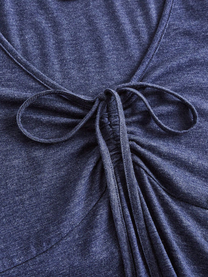 EZwear Lettuce Trim Knot Front Dress
