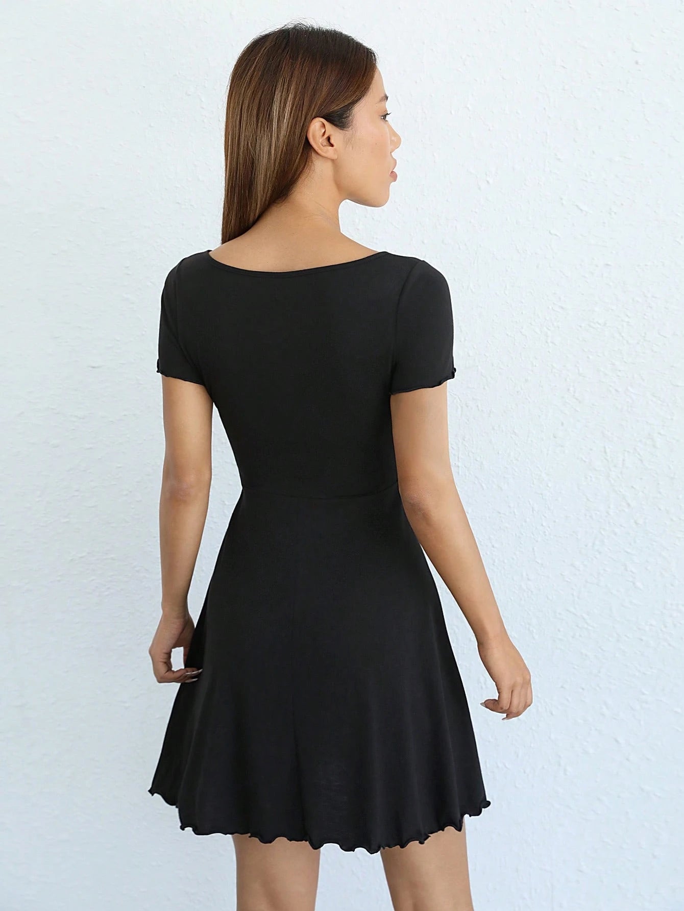 EZwear Lettuce Trim Knot Front Dress