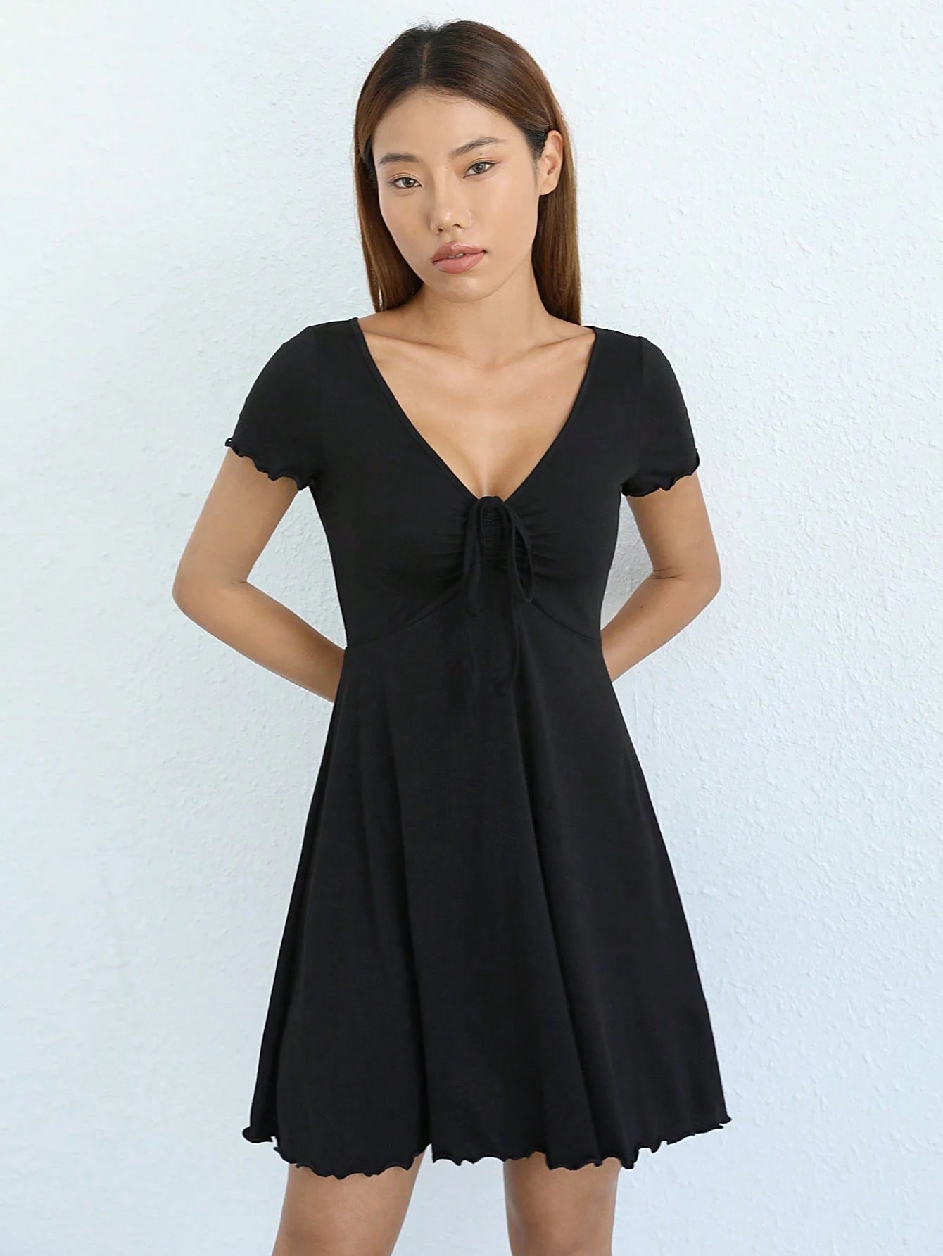 EZwear Lettuce Trim Knot Front Dress