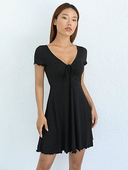 EZwear Lettuce Trim Knot Front Dress