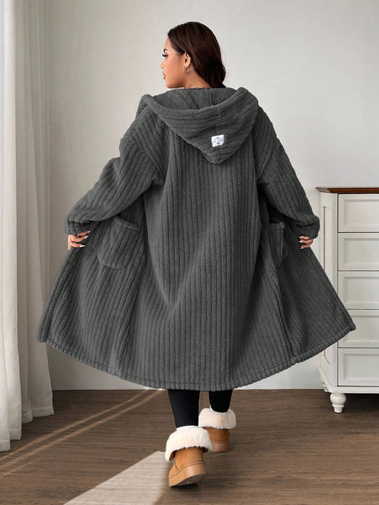 EZwear Plus Size Dark Grey Reversible Fleece Jacket Winter Fall Autumn Winter Dress For Women Plus Size Hooded Dress
