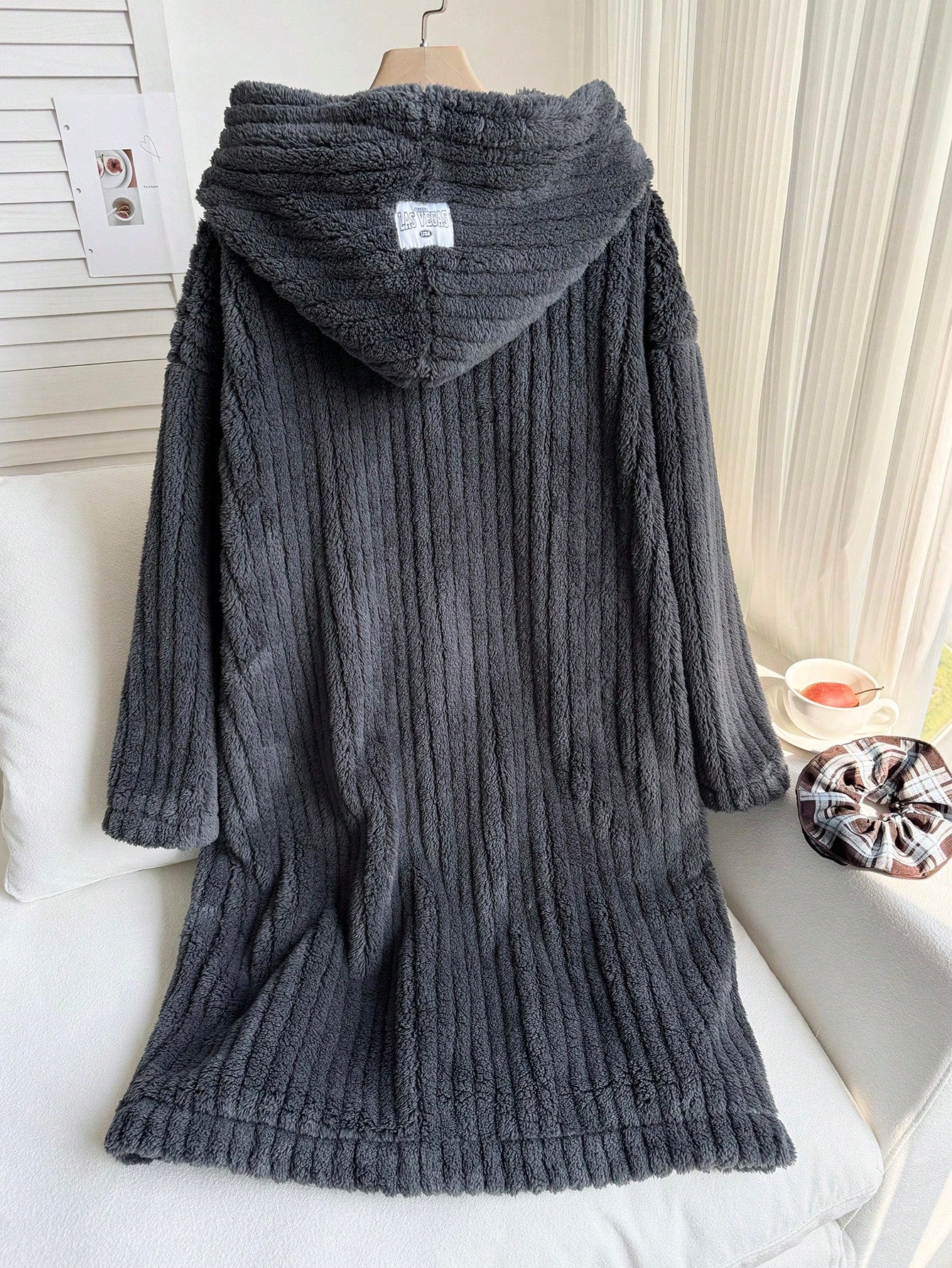 EZwear Plus Size Dark Grey Reversible Fleece Jacket Winter Fall Autumn Winter Dress For Women Plus Size Hooded Dress