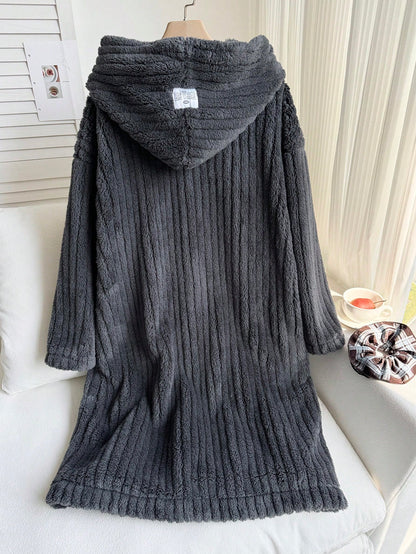 EZwear Plus Size Dark Grey Reversible Fleece Jacket Winter Fall Autumn Winter Dress For Women Plus Size Hooded Dress