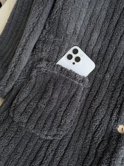 EZwear Plus Size Dark Grey Reversible Fleece Jacket Winter Fall Autumn Winter Dress For Women Plus Size Hooded Dress