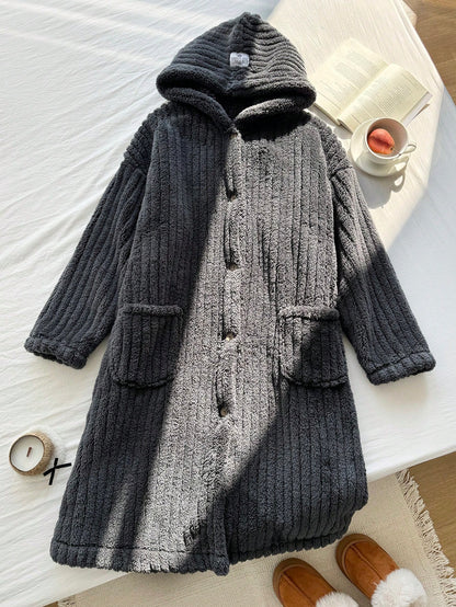 EZwear Plus Size Dark Grey Reversible Fleece Jacket Winter Fall Autumn Winter Dress For Women Plus Size Hooded Dress