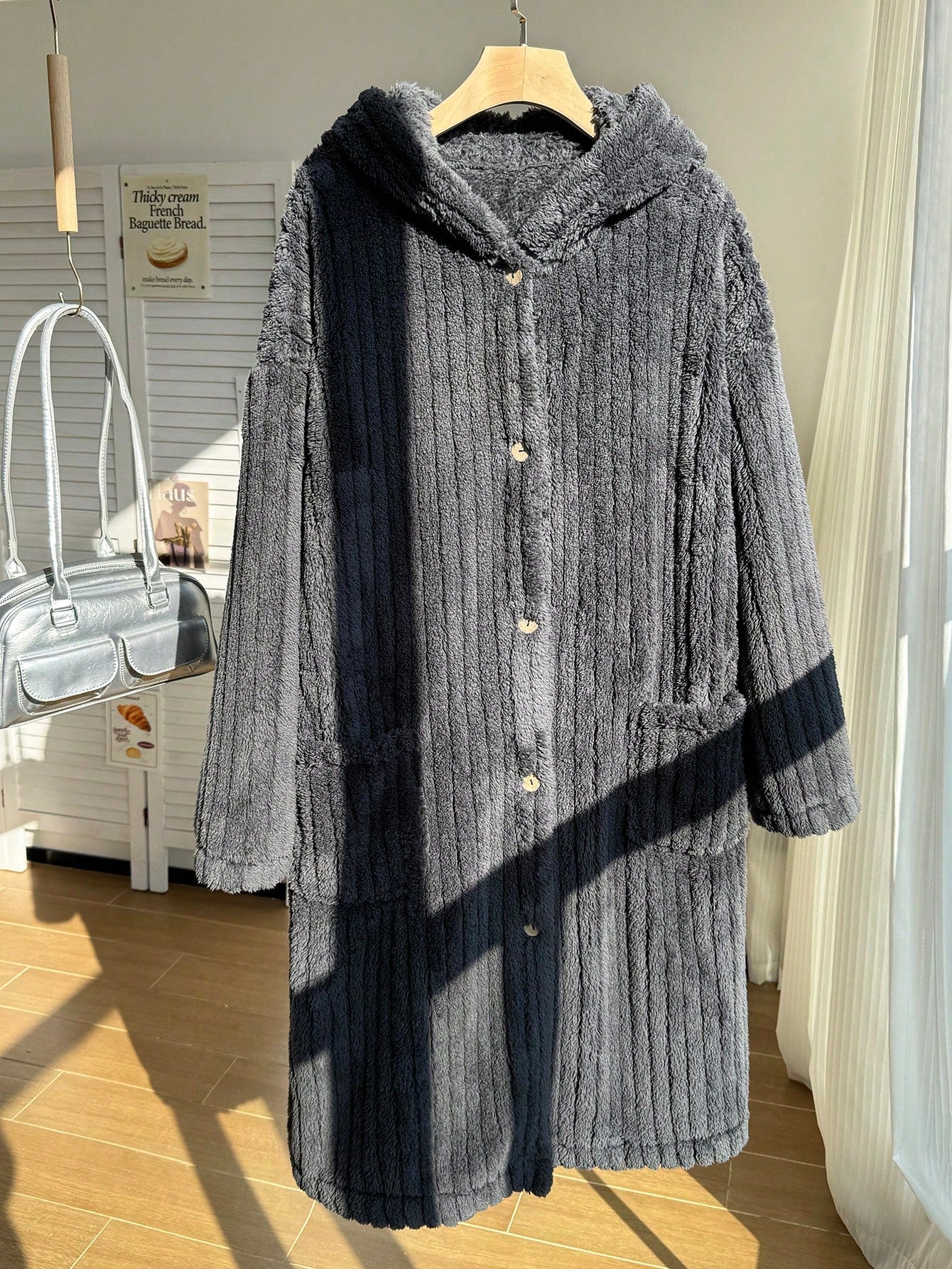 EZwear Plus Size Dark Grey Reversible Fleece Jacket Winter Fall Autumn Winter Dress For Women Plus Size Hooded Dress