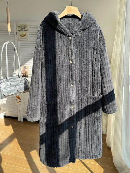 EZwear Plus Size Dark Grey Reversible Fleece Jacket Winter Fall Autumn Winter Dress For Women Plus Size Hooded Dress