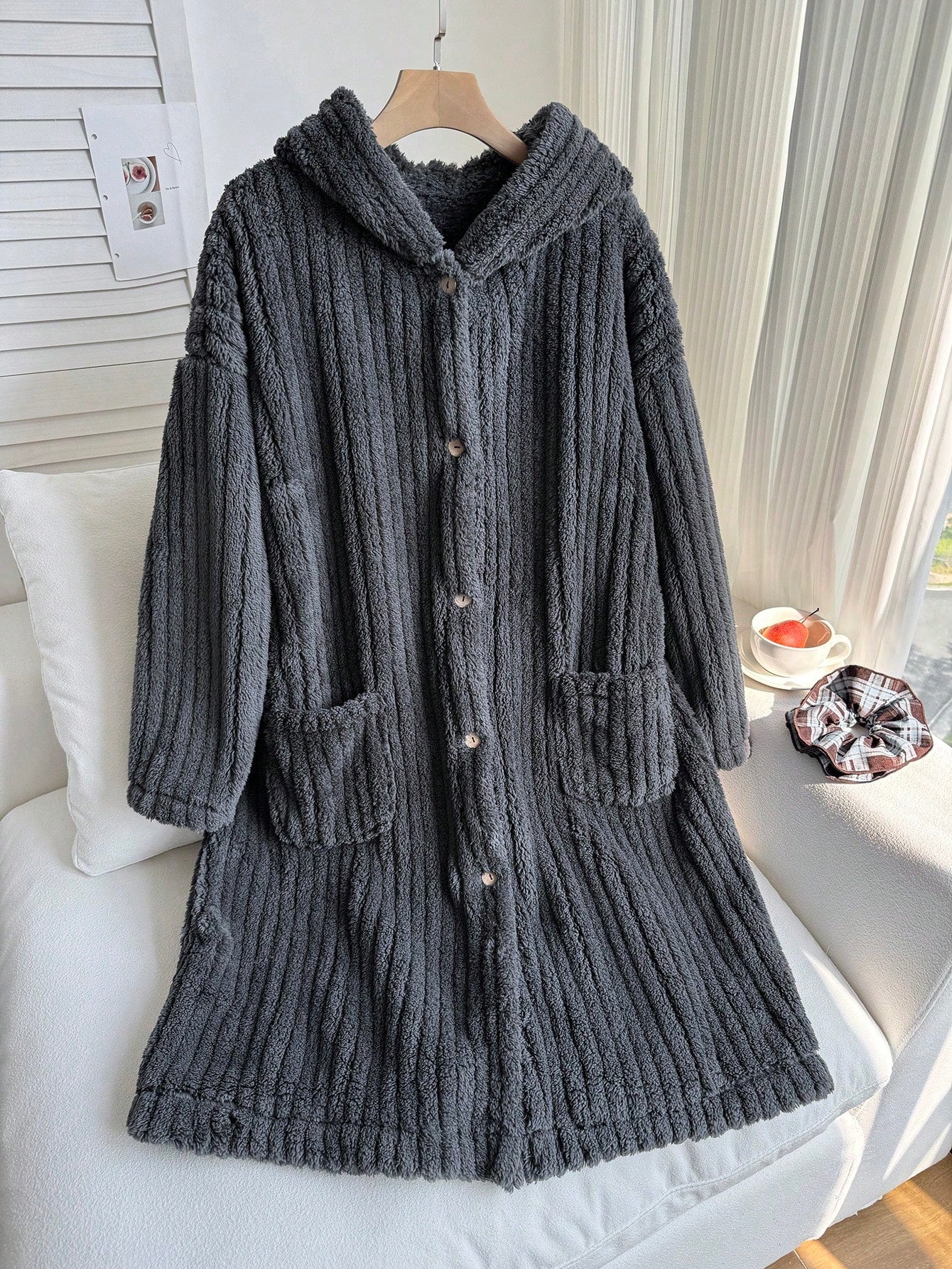 EZwear Plus Size Dark Grey Reversible Fleece Jacket Winter Fall Autumn Winter Dress For Women Plus Size Hooded Dress