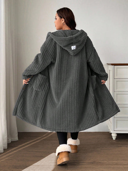 EZwear Plus Size Dark Grey Reversible Fleece Jacket Winter Fall Autumn Winter Dress For Women Plus Size Hooded Dress