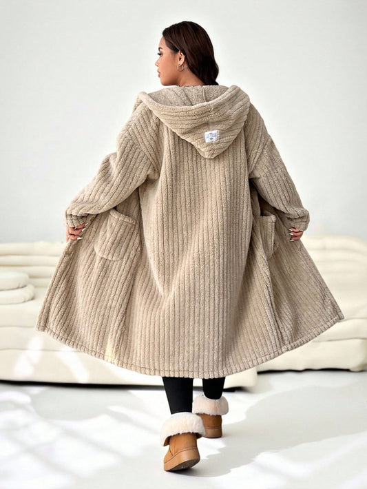EZwear Plus Size Women Plus Size Hooded Long Sleeve Drawstring Jacket Winter Fall Autumn