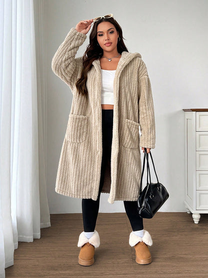 EZwear Plus Size Women Plus Size Hooded Long Sleeve Drawstring Jacket Winter Fall Autumn