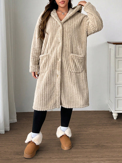 EZwear Plus Size Women Plus Size Hooded Long Sleeve Drawstring Jacket Winter Fall Autumn