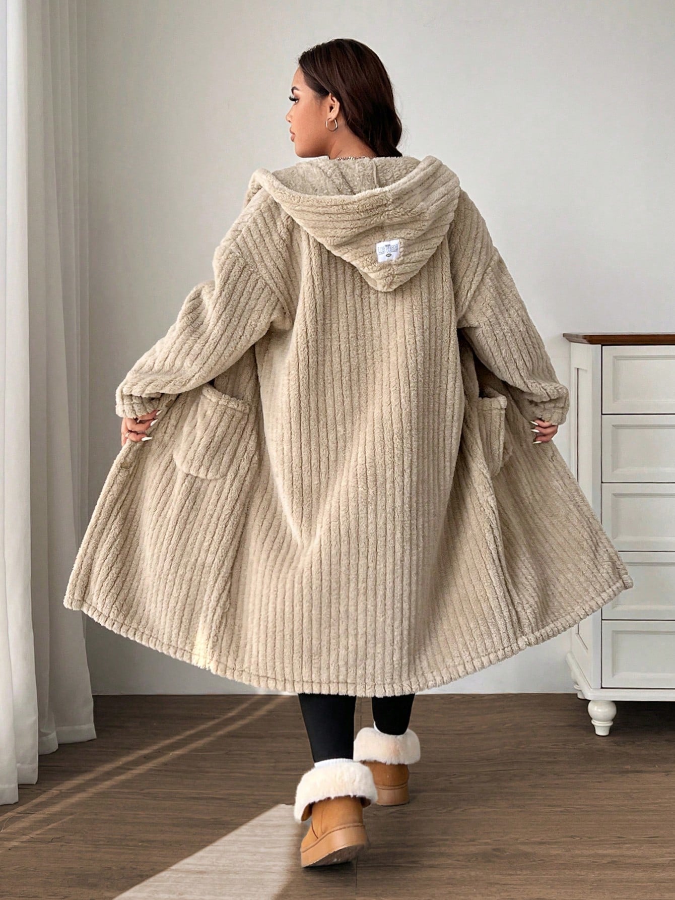 EZwear Plus Size Women Plus Size Hooded Long Sleeve Drawstring Jacket Winter Fall Autumn