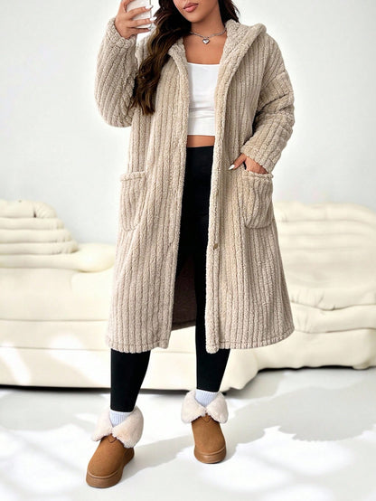 EZwear Plus Size Women Plus Size Hooded Long Sleeve Drawstring Jacket Winter Fall Autumn