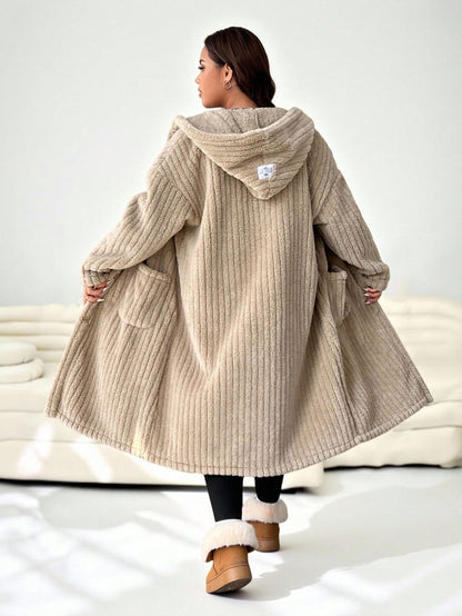 EZwear Plus Size Women Plus Size Hooded Long Sleeve Drawstring Jacket Winter Fall Autumn