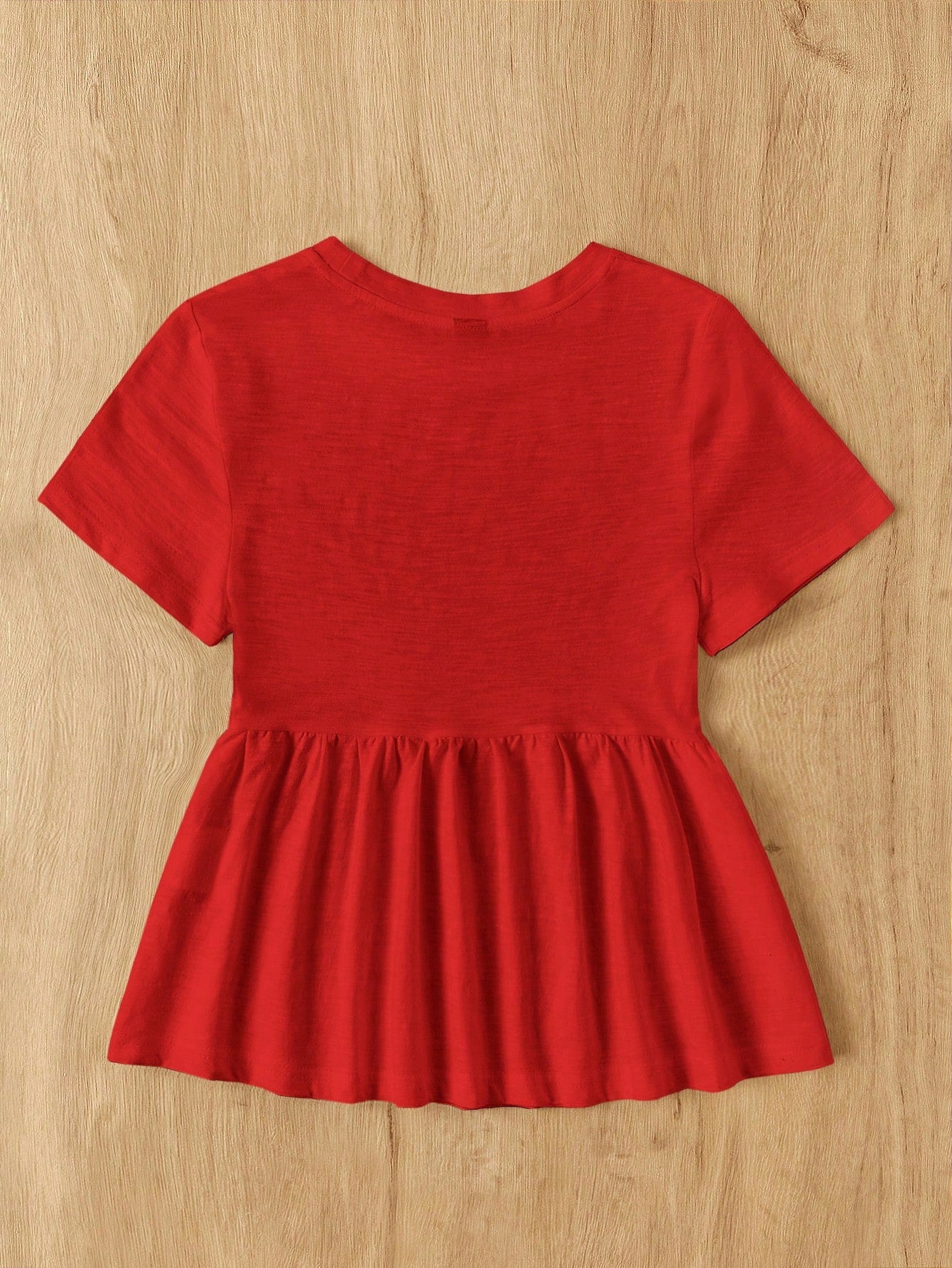 EZwear Plus Size Women Red Round Neck Cotton Patchwork A-Line Dolly T-Shirt,Peplum Top