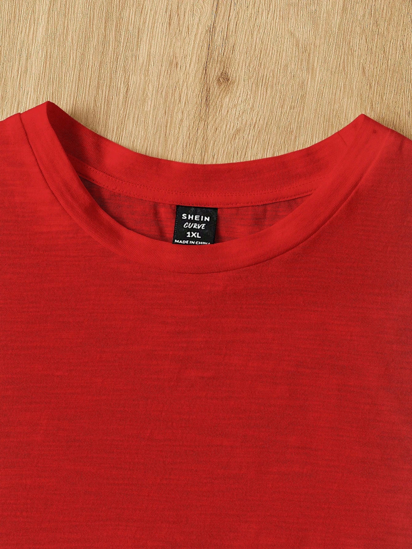EZwear Plus Size Women Red Round Neck Cotton Patchwork A-Line Dolly T-Shirt,Peplum Top