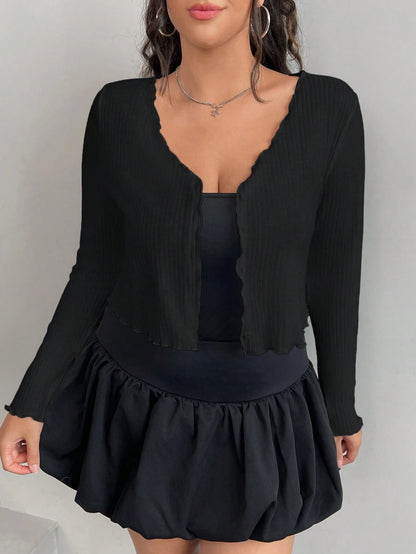 EZwear Plus Size Women's Black Long Sleeve Single-Breasted Casual T-Shirt Fall