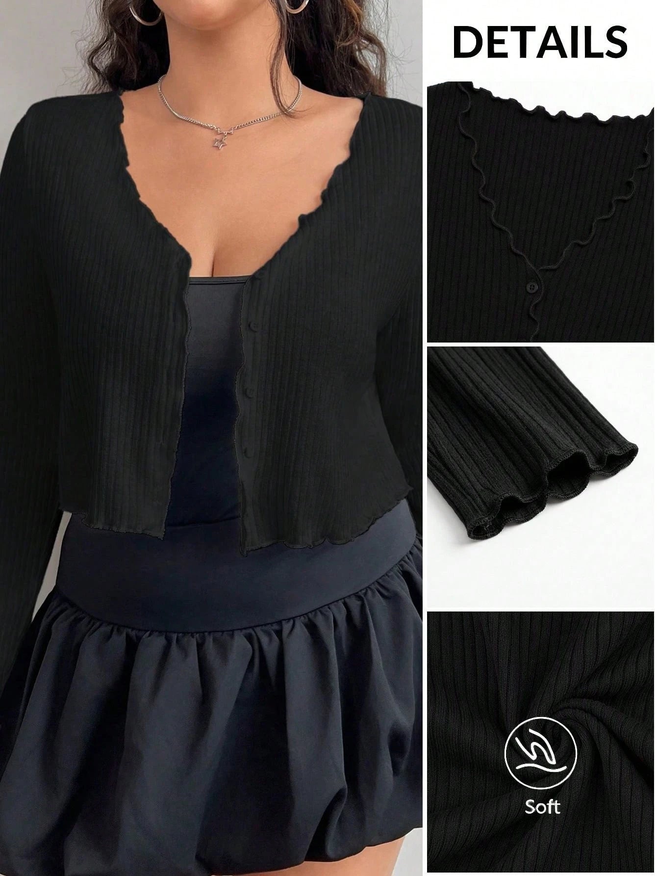 EZwear Plus Size Women's Black Long Sleeve Single-Breasted Casual T-Shirt Fall