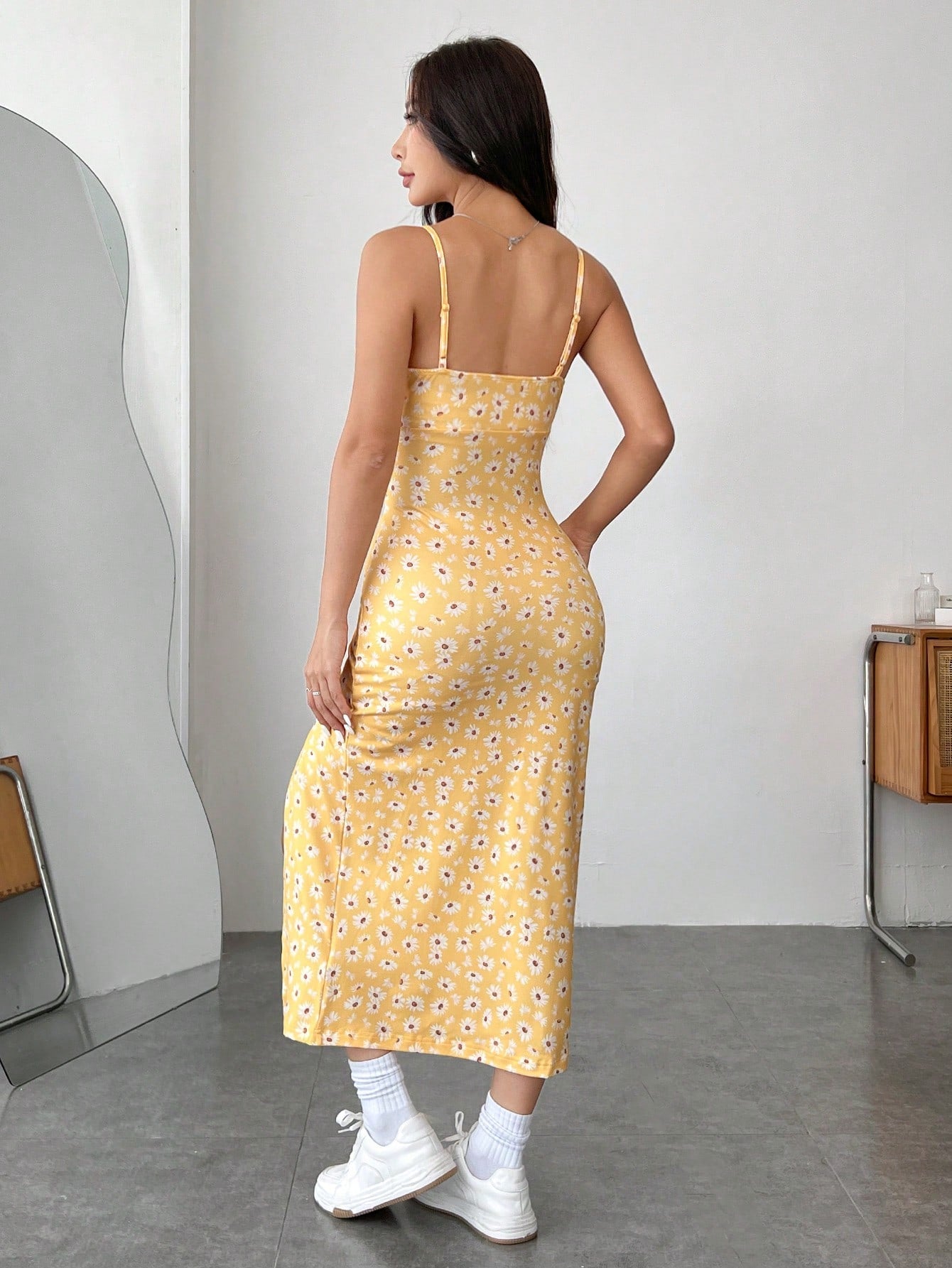 EZwear Printed Knit Spaghetti Strap Slit Hem Vacation Dress For Women,Summer Dresses For Women,Pastel Dresses For Women