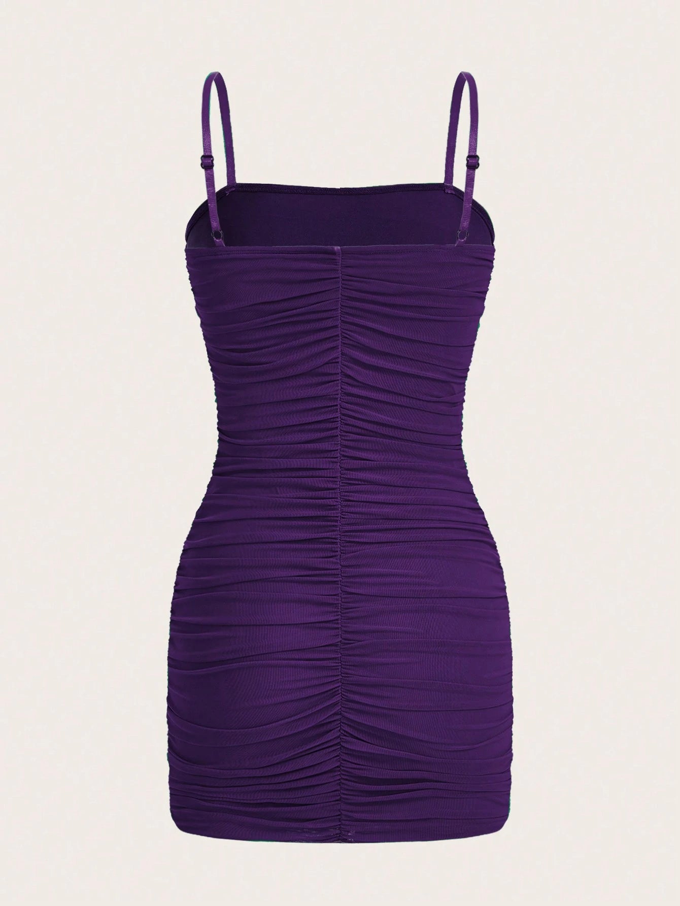 EZwear Solid Color Pleated Mesh Bodycon Strappy Dress For Summer