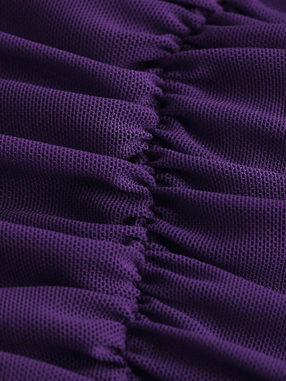 EZwear Solid Color Pleated Mesh Bodycon Strappy Dress For Summer