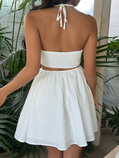 EZwear White Woven Halter Neck Holiday Dress For Women,Summer Dresses For Women Holiday Vacation Boho Sexy Tropical Holiday Vacation Vacation Beach