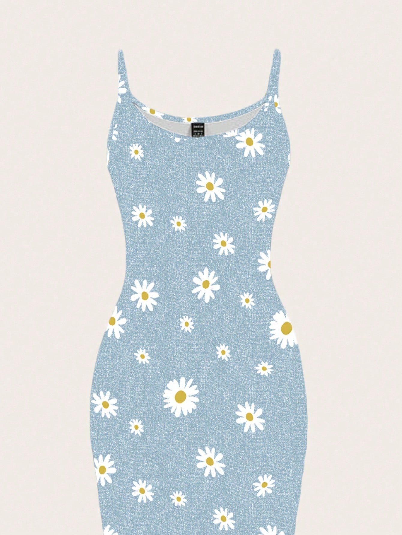 EZwear Women Light Blue Floral White Daisy Allover Print Tight Fitted Slip Cami Maxi Dress,Summer Boho Holiday Vacation Chic Sundress For