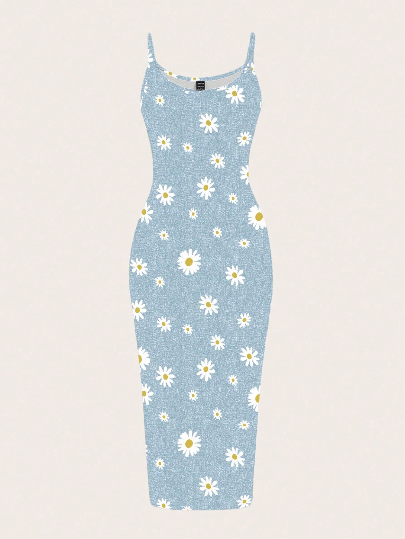 EZwear Women Light Blue Floral White Daisy Allover Print Tight Fitted Slip Cami Maxi Dress,Summer Boho Holiday Vacation Chic Sundress For