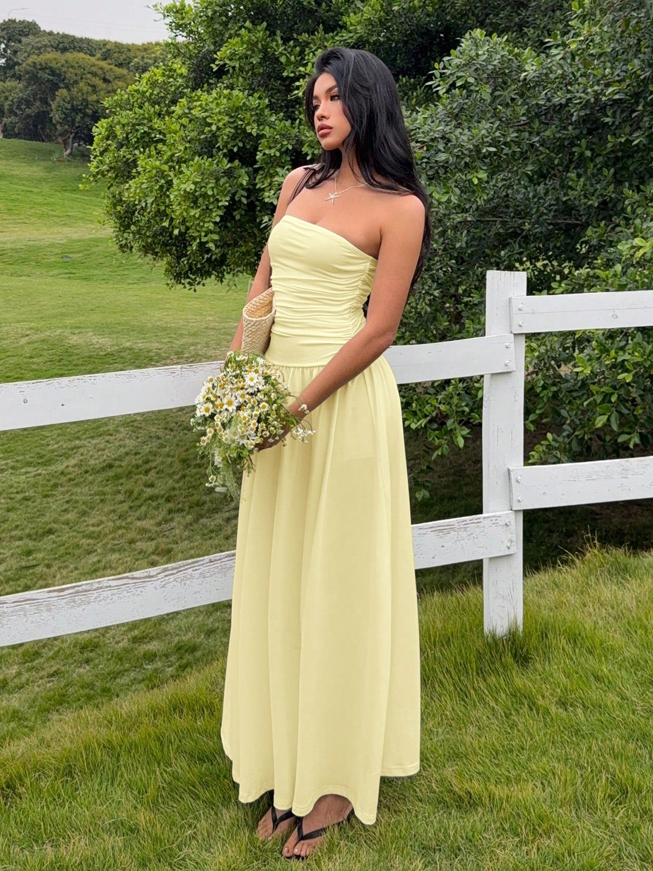 EZwear Women's Casual Long Dress In Beige Color, Summer,Butter Yellow Dress