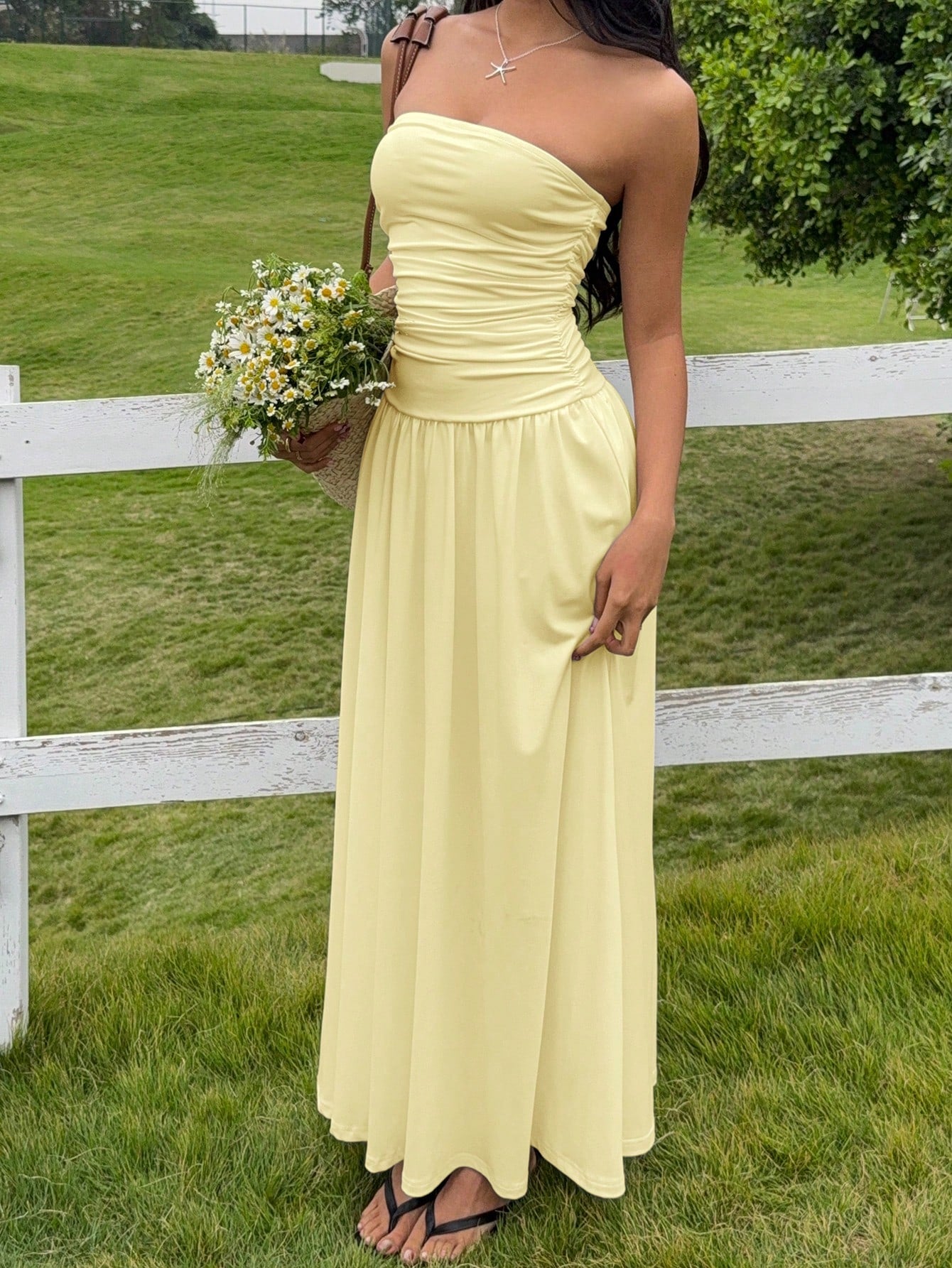 EZwear Women's Casual Long Dress In Beige Color, Summer,Butter Yellow Dress