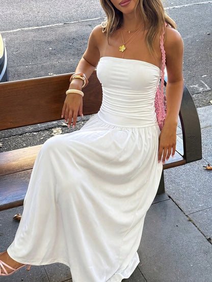 EZwear Women's Casual Long Dress In Beige Color, Summer,Butter Yellow Dress