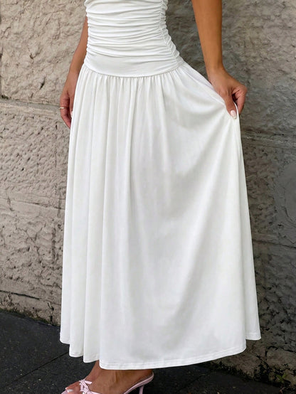 EZwear Women's Casual Long Dress In Beige Color, Summer,Butter Yellow Dress