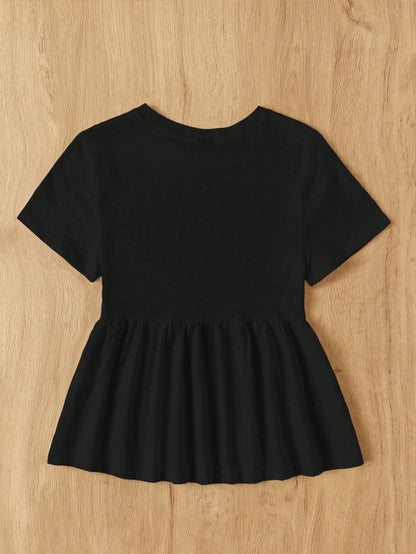 EZwear Women's Plus Size Round Neck Pure Cotton Doll Dress T-Shirt With A-Line Hem And Color Block Design