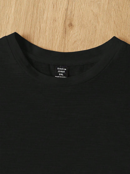 EZwear Women's Plus Size Round Neck Pure Cotton Doll Dress T-Shirt With A-Line Hem And Color Block Design