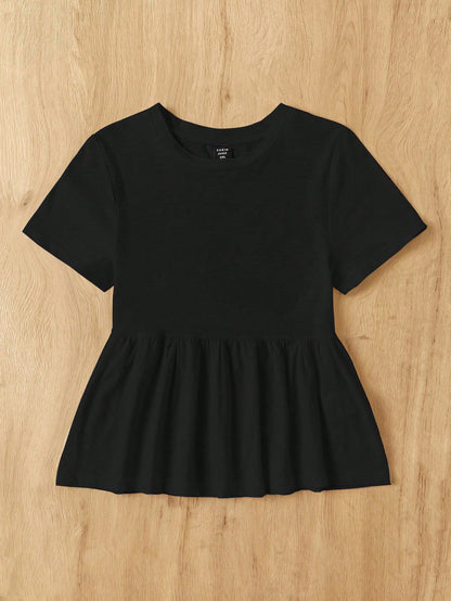 EZwear Women's Plus Size Round Neck Pure Cotton Doll Dress T-Shirt With A-Line Hem And Color Block Design