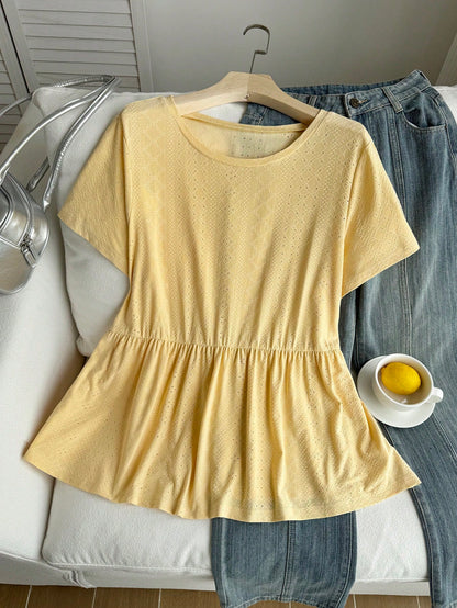 EZwear Women's Plus Size Round Neck Pure Cotton Doll Dress T-Shirt With A-Line Hem And Color Block Design