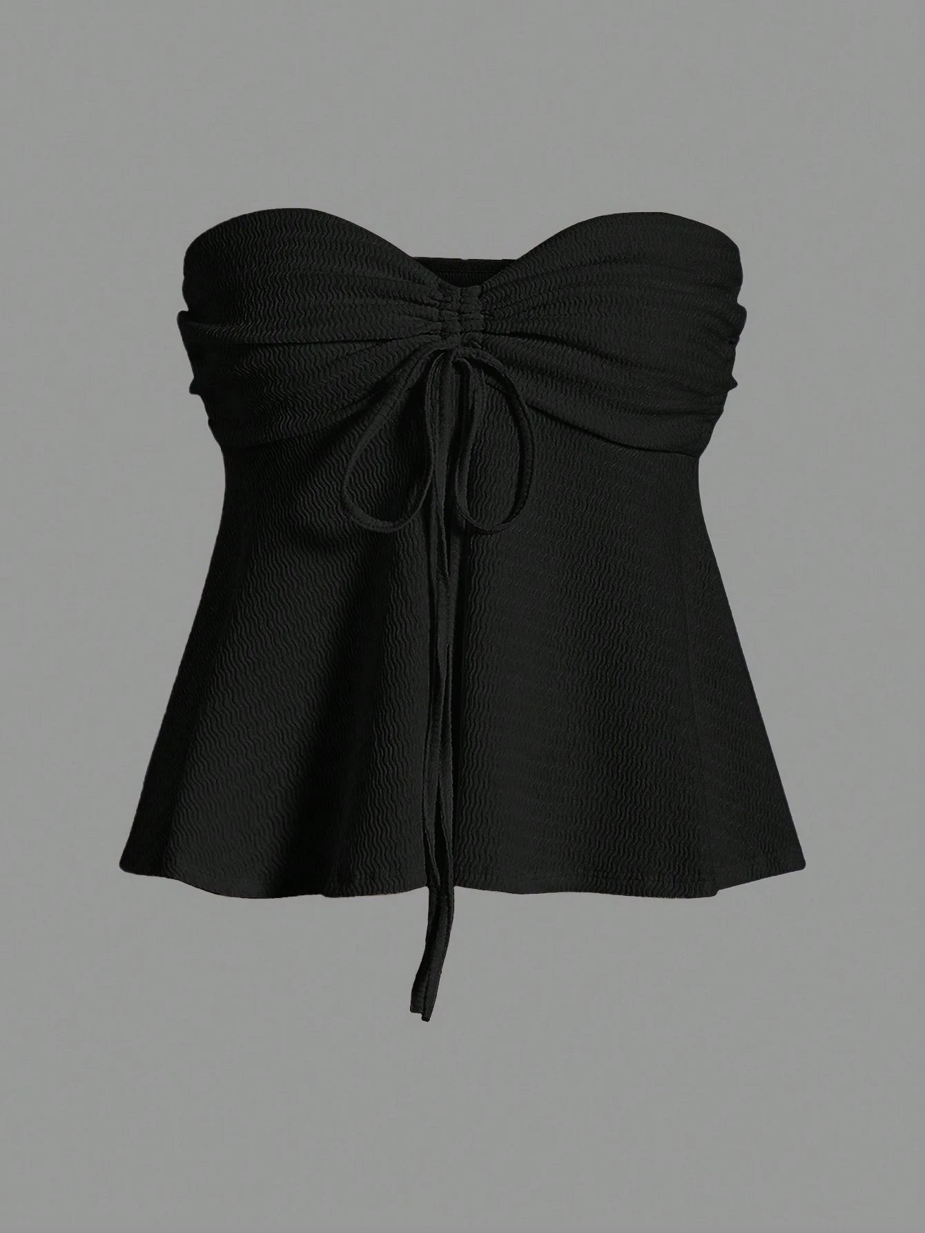 EZwear Women's Plus Size Solid Color Strapless Top With Drawstring Bow Tie Front