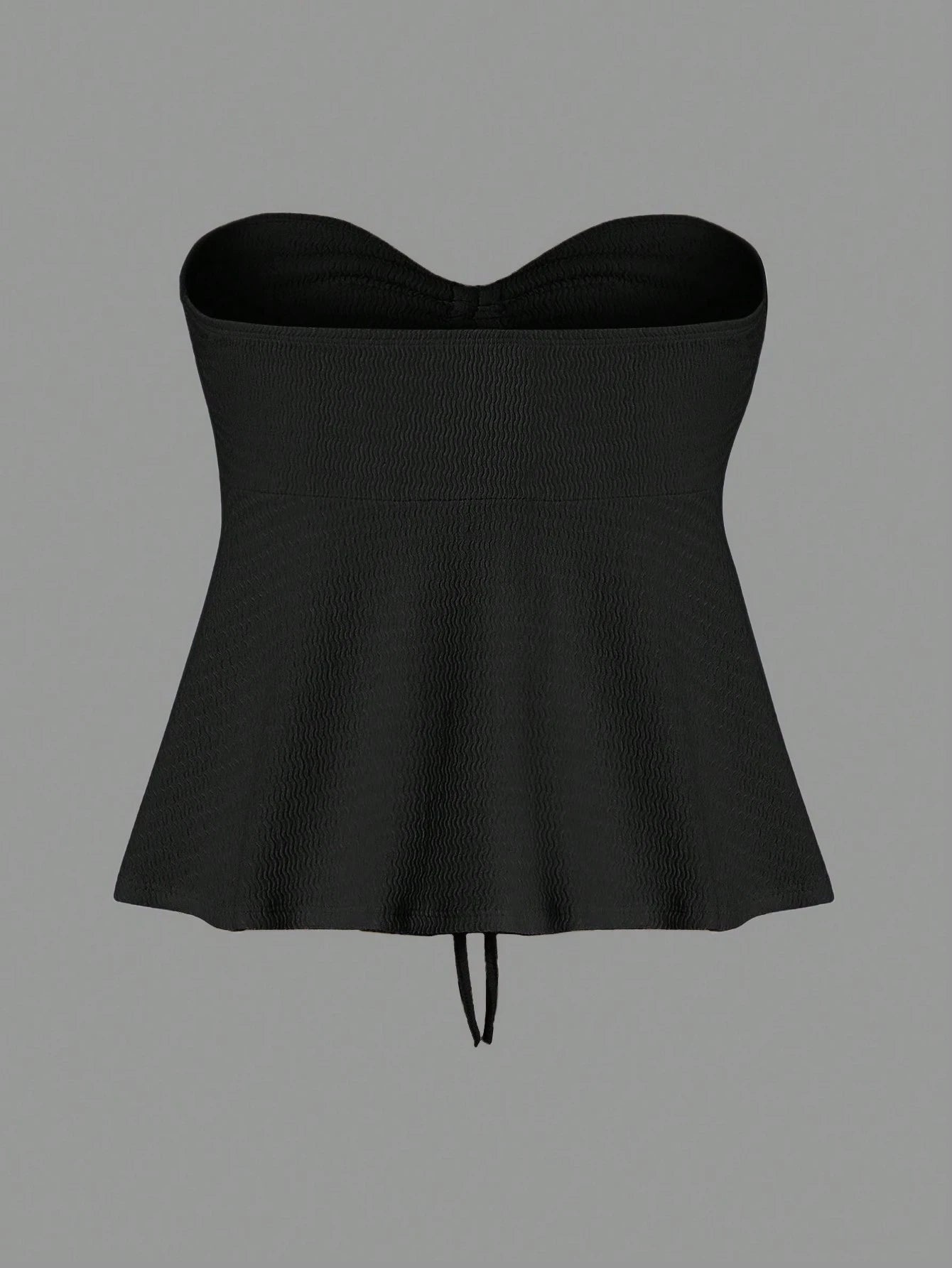 EZwear Women's Plus Size Solid Color Strapless Top With Drawstring Bow Tie Front