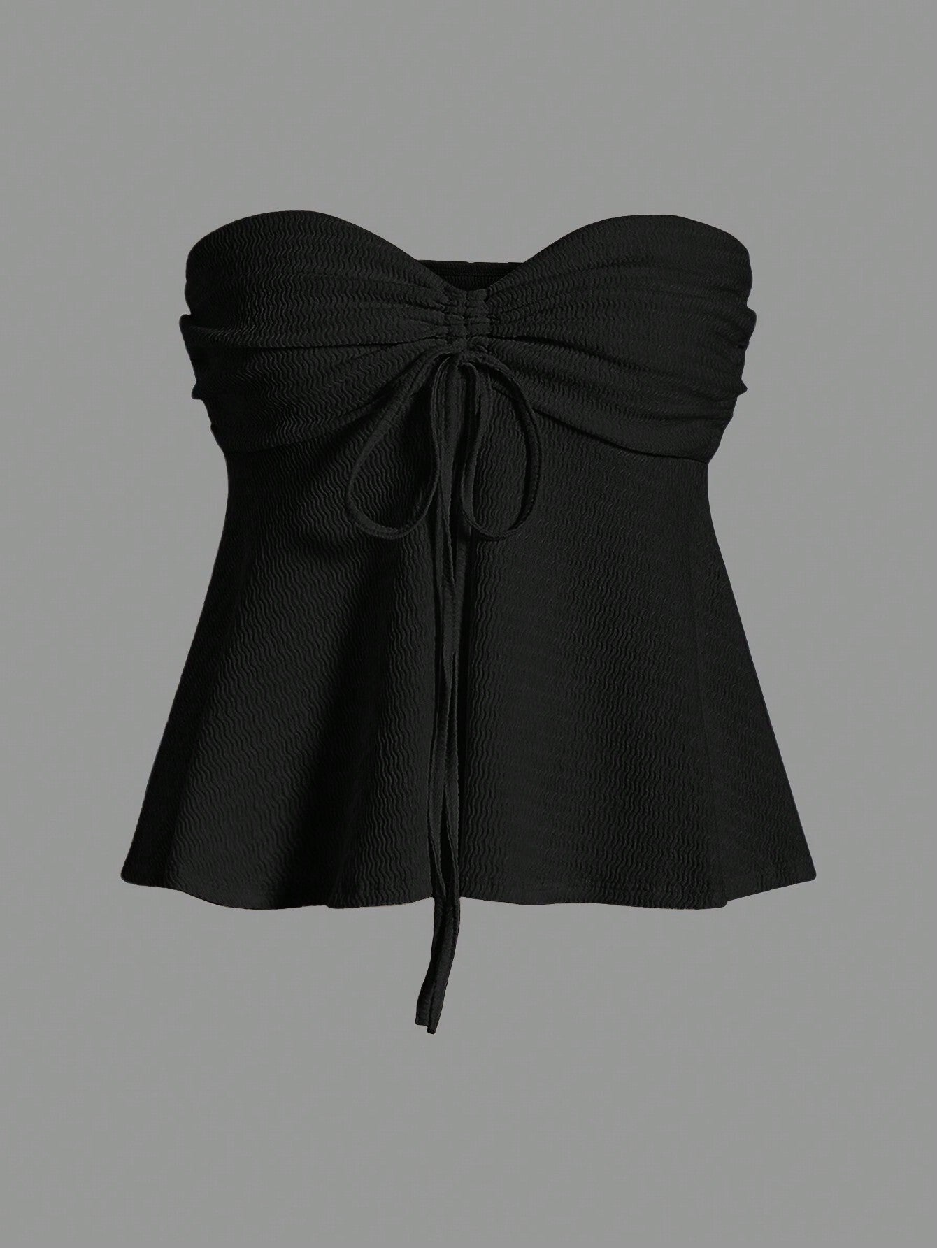 EZwear Women's Plus Size Solid Color Strapless Top With Drawstring Bow Tie Front