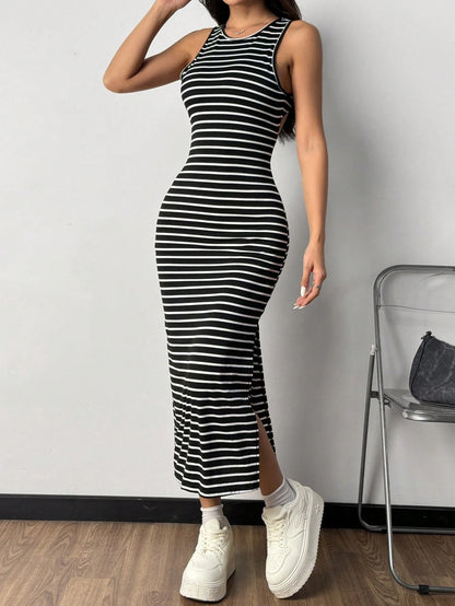 EZwear Women's Striped Backless Side Slit Dress Backless Dress,Summer Dresses For Women