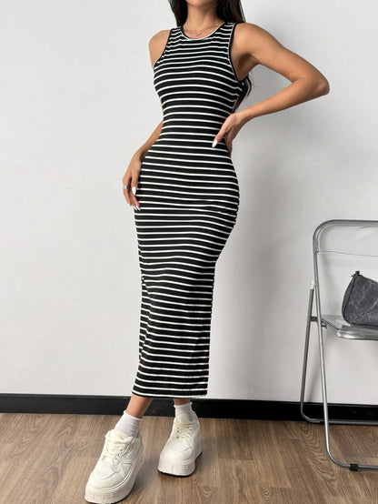 EZwear Women's Striped Backless Side Slit Dress Backless Dress,Summer Dresses For Women
