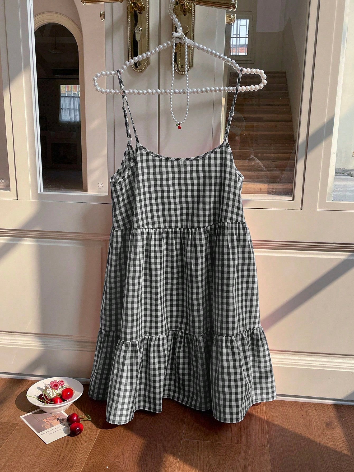 EZwear Women's Summer New Plaid Pinafore Dress, Spaghetti Strap Backless Dress Vacation Dress