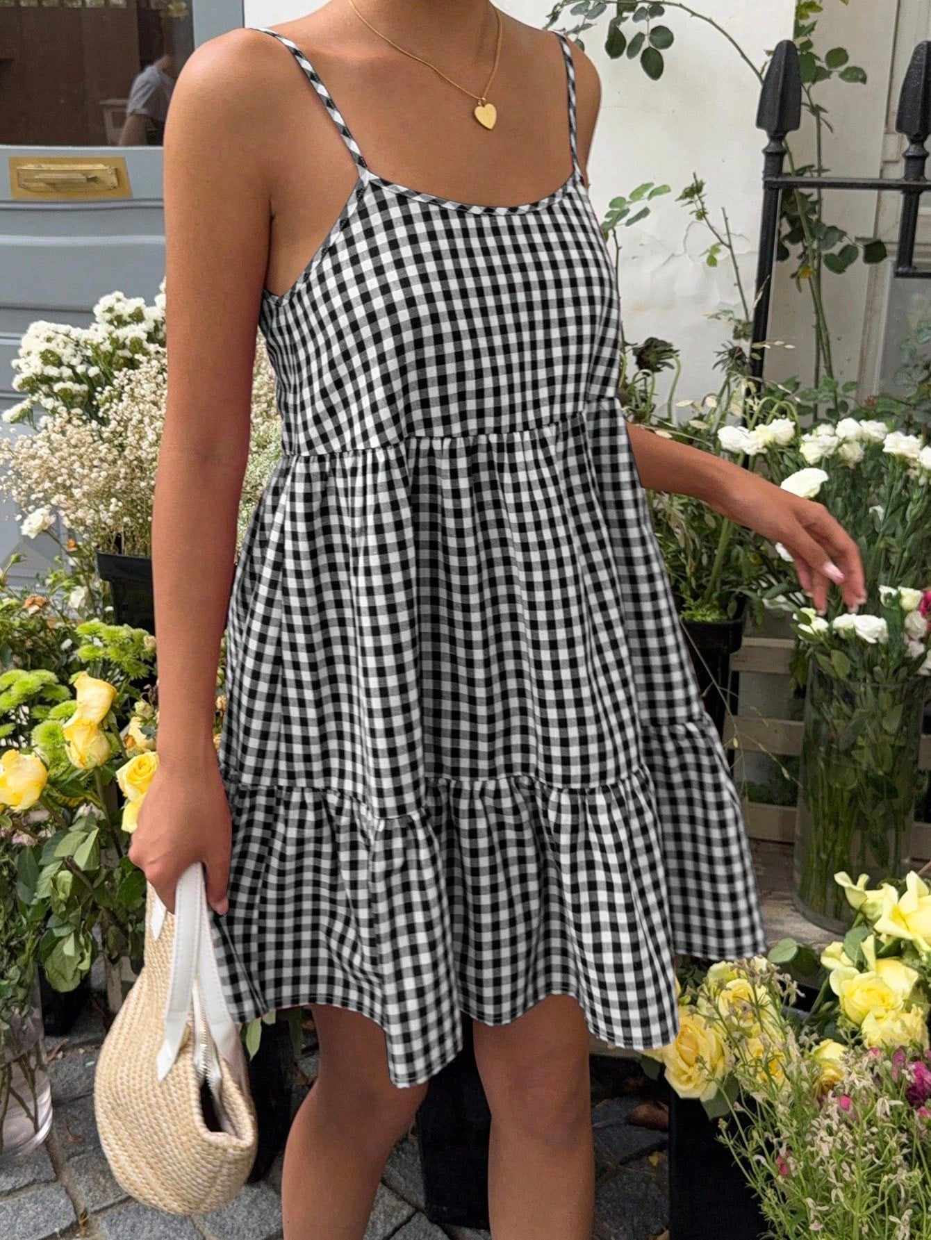 EZwear Women's Summer New Plaid Pinafore Dress, Spaghetti Strap Backless Dress Vacation Dress