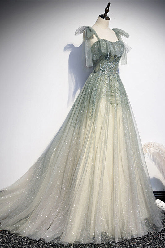 Fairy A-line Ombre Green Long Formal Gown