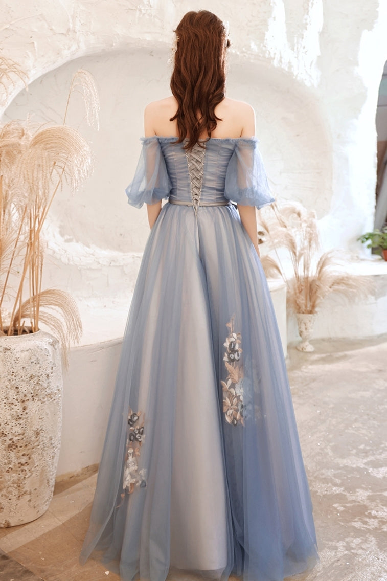 Fairy Blue Off the Shoulder Long Formal Gown