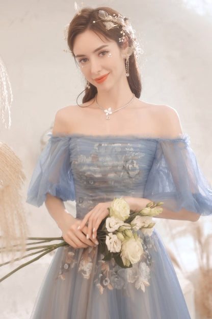 Fairy Blue Off the Shoulder Long Formal Gown