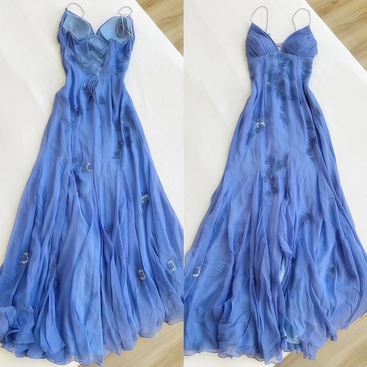 Fairy Blue/Purple Spaghetti Straps Appliques Chiffon Prom Dresses,AST2276