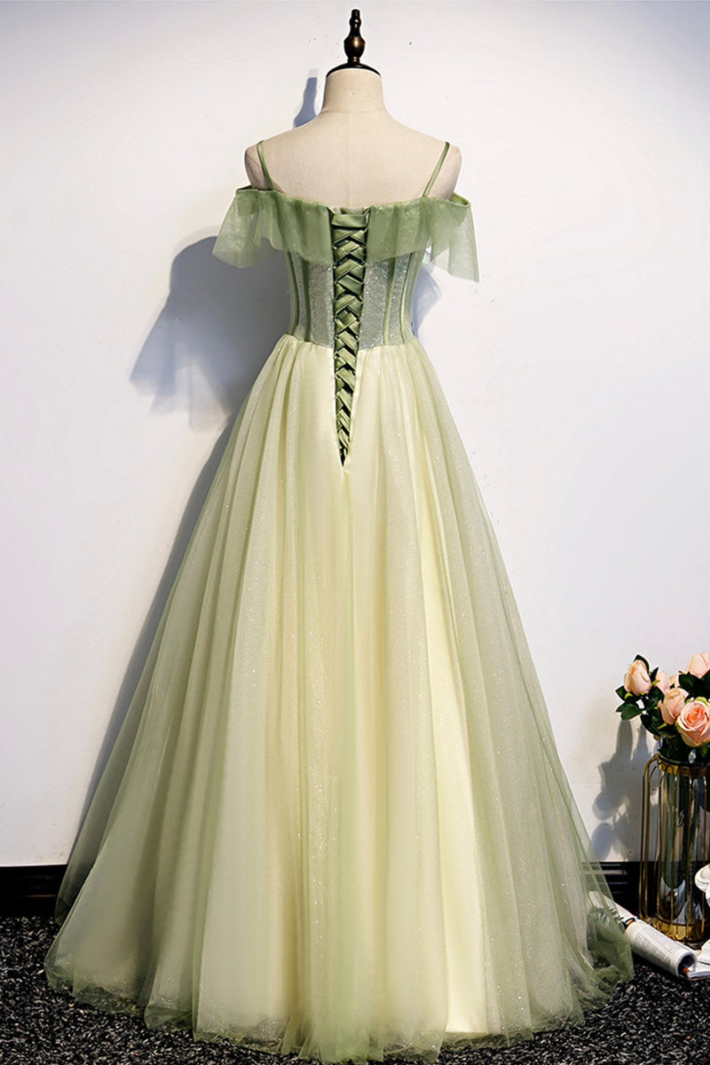 Fairy Off the Shoulder Green Floral Long Party Dress