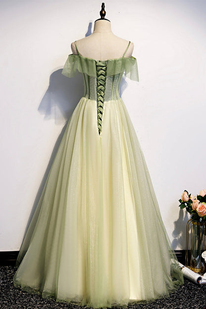 Fairy Off the Shoulder Green Floral Long Party Dress